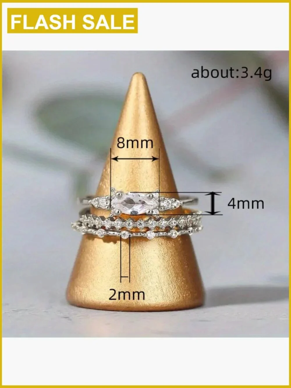3PC Sterling Silver Engagement Ring Set Dainty Promise Wedding Band Stackable